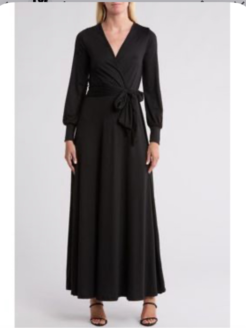 Go Couture Black Surplice Long Sleeve Maxi Dress